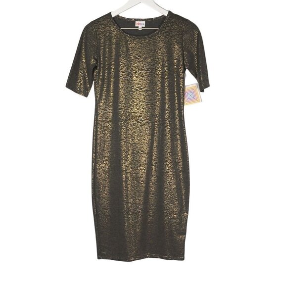 Nwt LuLaRoe XS Small Limited Edition Julia Dress Gray Shiny Gold Mid Sle… - Picture 1 of 5